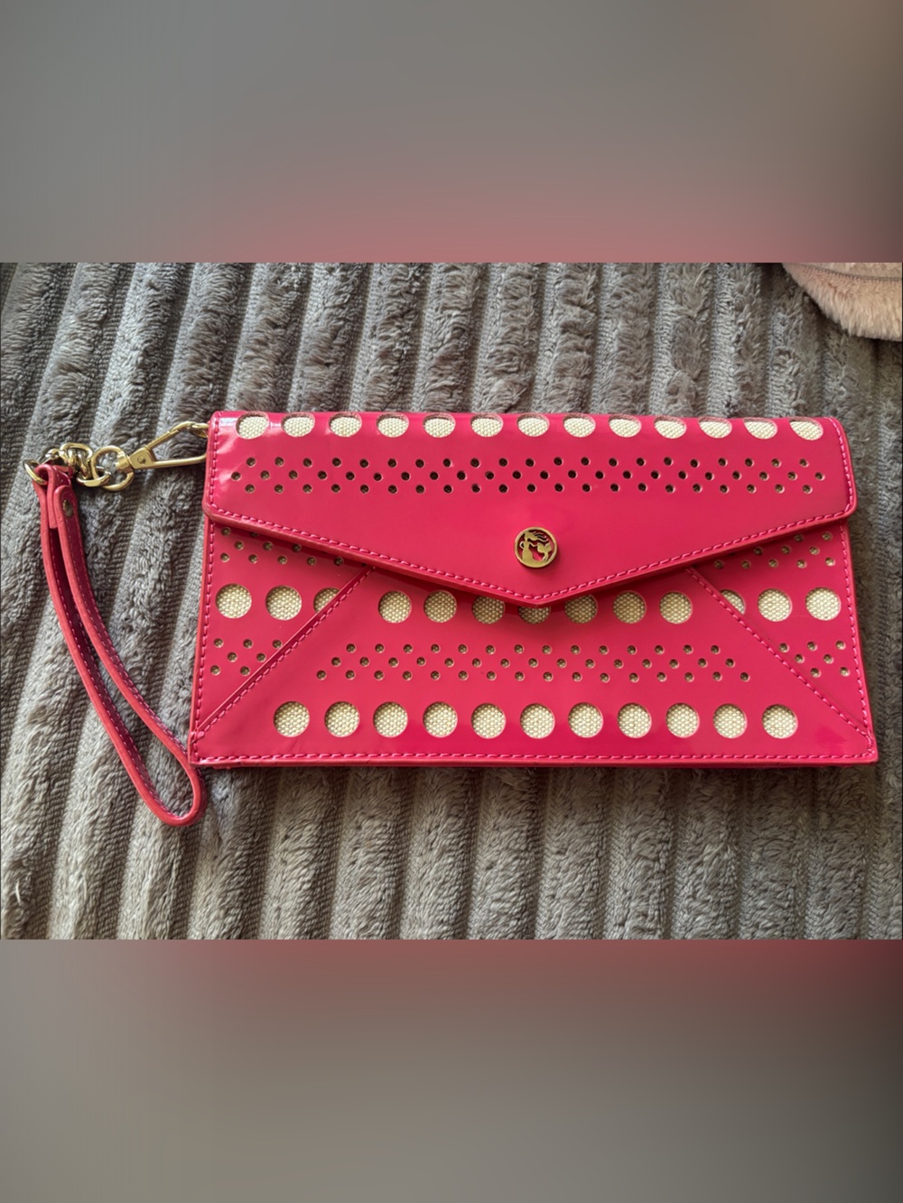 Spartina 449 Hot Pink Perforated Wristlet Clutch with Gold Accent